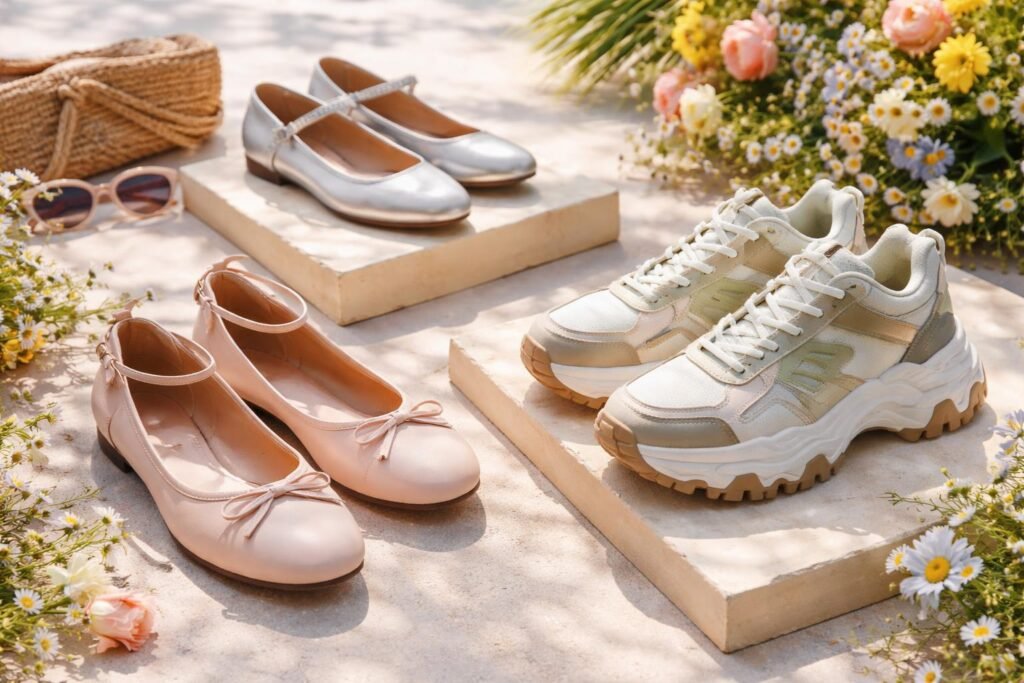 Tavaszi cipődivat: balerinák és robusztus sneakerek.