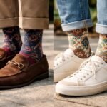 Díszes zoknik loafer cipőhöz és sneakerhez mutatókban.