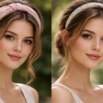 Hajpánt textil és gyöngyös változatban, elegáns megjelenésű nő