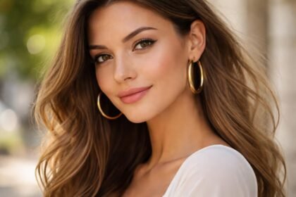 Karika fülbevalót viselő női portré napfényben