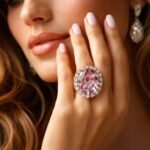Nagy méretű koktélgyűrű pink kővel és gyönyörű díszítéssel.