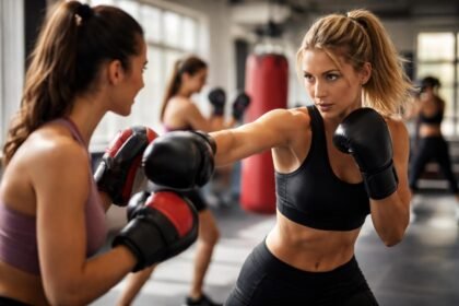 Nők edzenek küzdősportban, állóképesség és önvédelmi készségek fejlesztése.