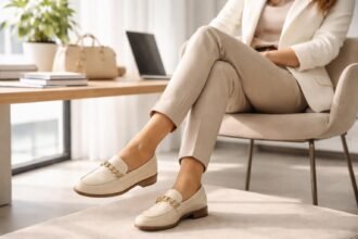 Női loafer cipők modern irodai környezetben