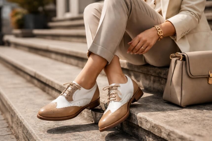 Női oxford cipők elegáns maszkulin stílusú megjelenésben