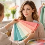 Nő színtanácsadáson tavaszi árnyalatokkal.