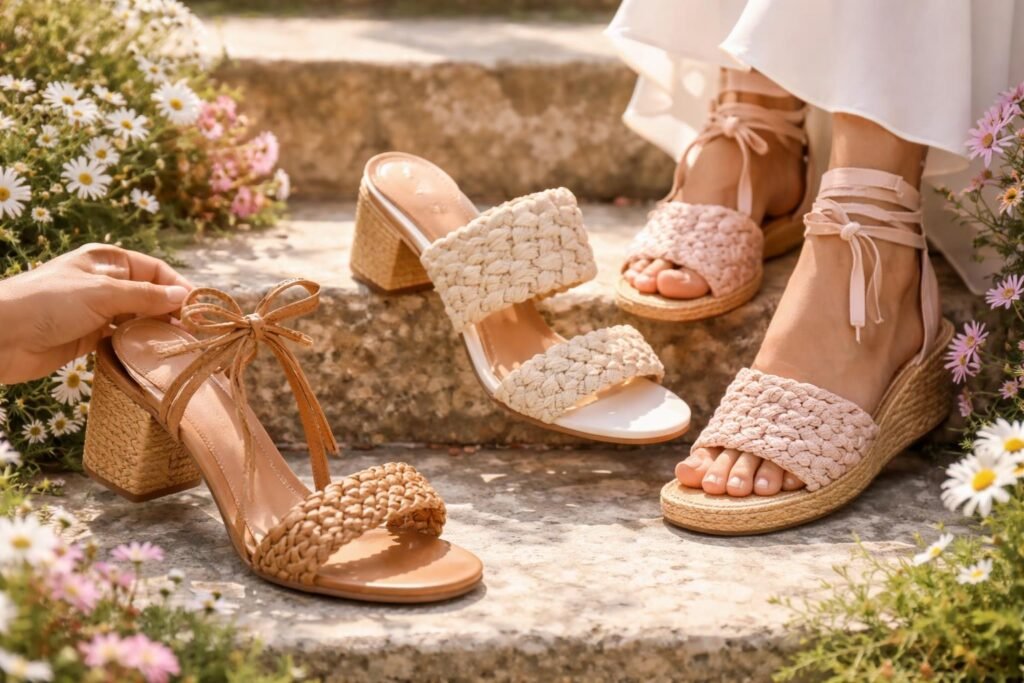 Texturált és fonott női lábbelik tavaszi stílusban