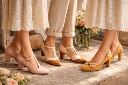 Három pár női cipő vintage stílusban, klasszikus elemekkel és színekkel.