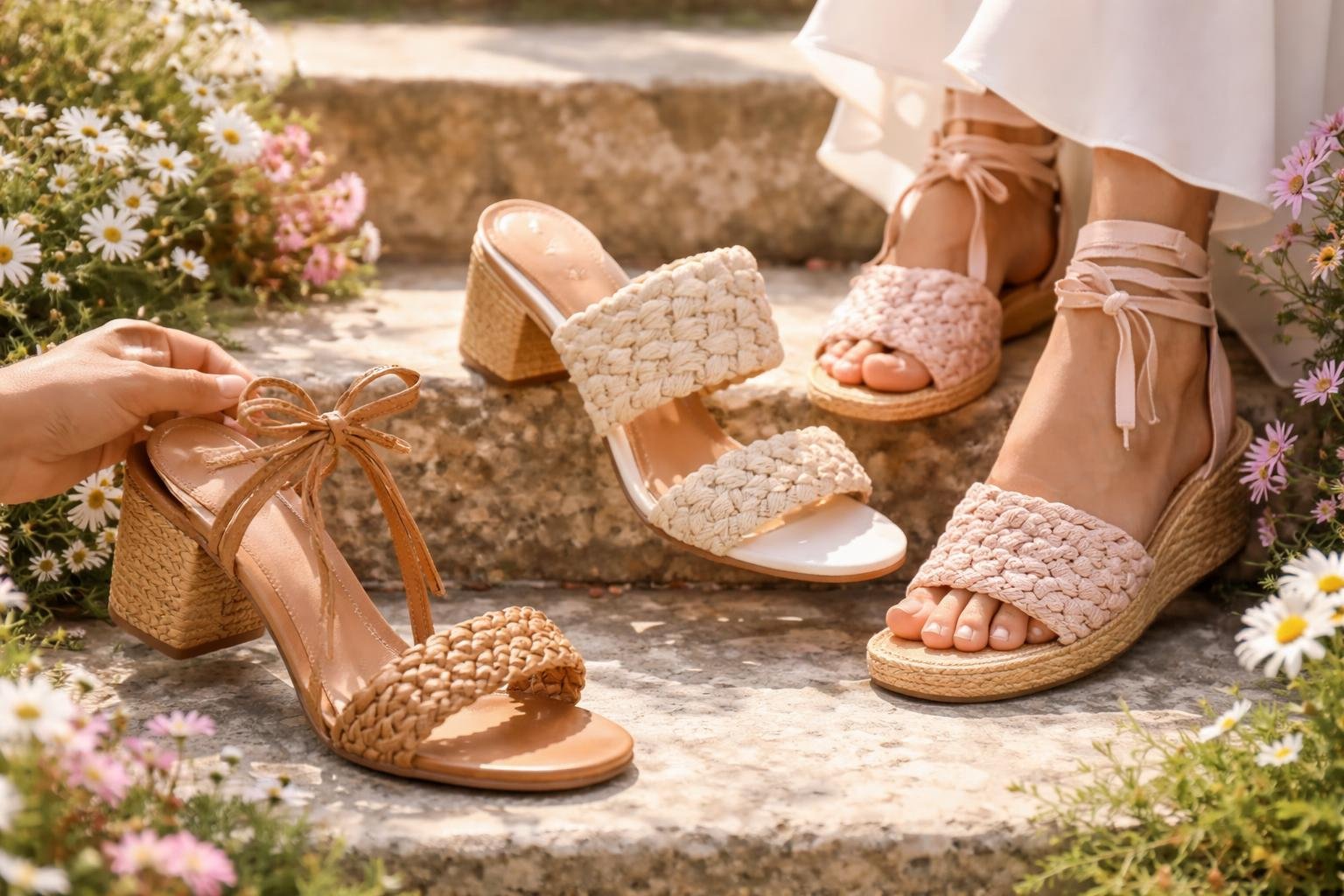 Texturált és fonott női lábbelik tavaszi stílusban