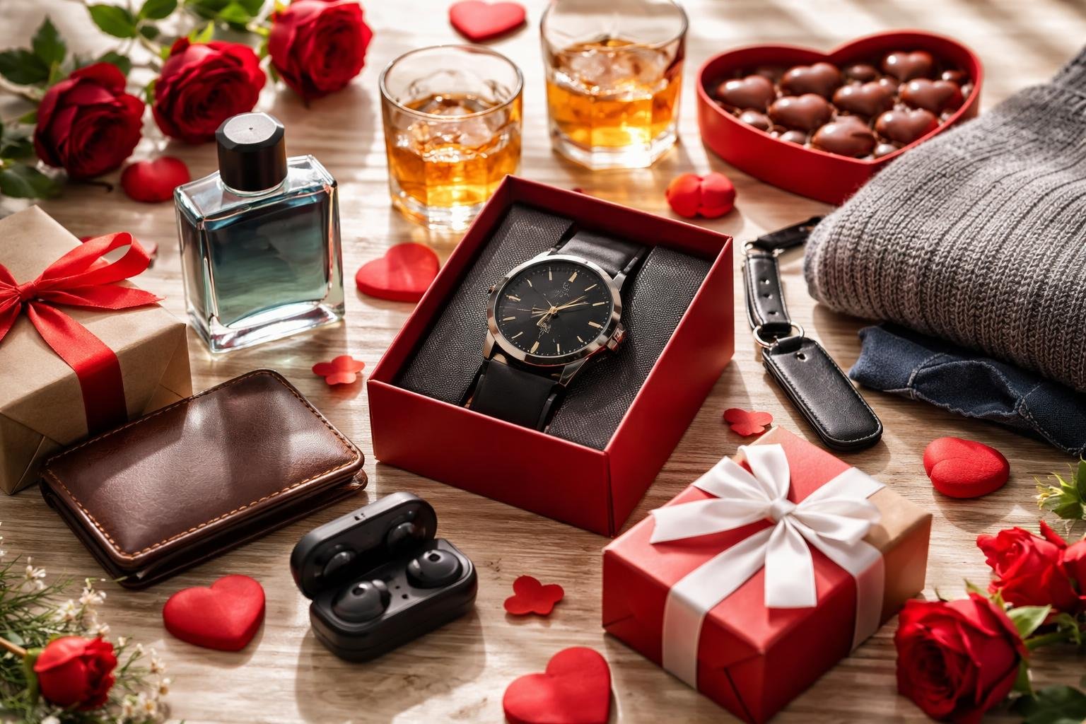 Valentin napi ajándékok férfiaknak, óra, parfüm, édességek