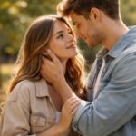 Fiatal pár romantikus pillanata a természetben