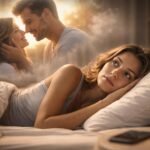 Nő álmodik az exéről, miközben az ágyban fekszik.