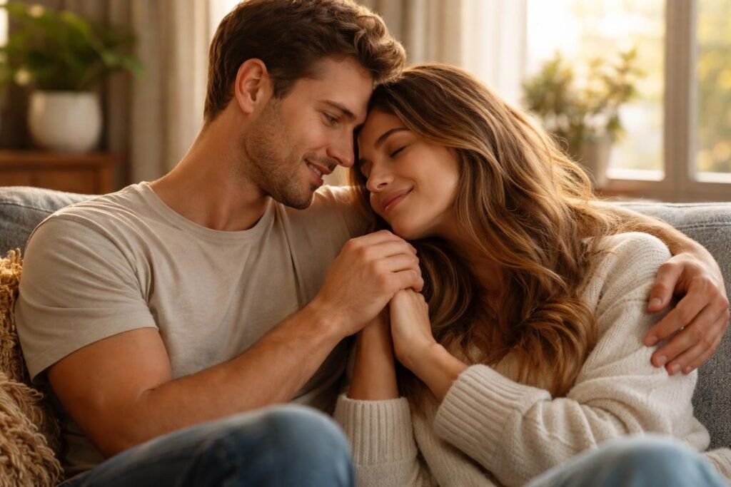 Párkapcsolatban élő fiatalok, akik kifejezik a bizalmat és az intimitást.