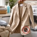 Egy blézer, amelyet nem szabad mosni a mosógépben.