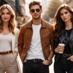 Fiatal felnőttek divatos utcai öltözködése városi környezetben.