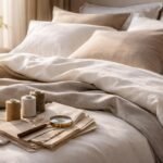 Minőségi ágyneműhuzat és anyagminták a hálószobában.