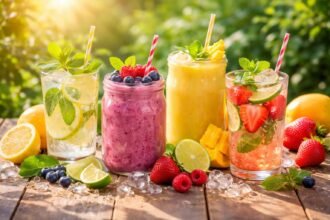 Hűsítő limonádék és smoothie-k friss gyümölcsökkel a nyári kánikulában